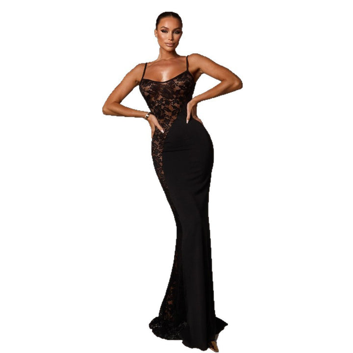 Damen Elegantes Langarm-Maxikleid mit filigraner Spitzenapplikation Echo Archiv