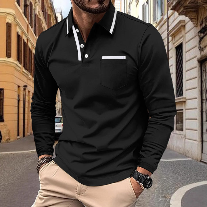 Herren Langarm Polohemd mit Eleganten Kontrastdetails Echoarchiv