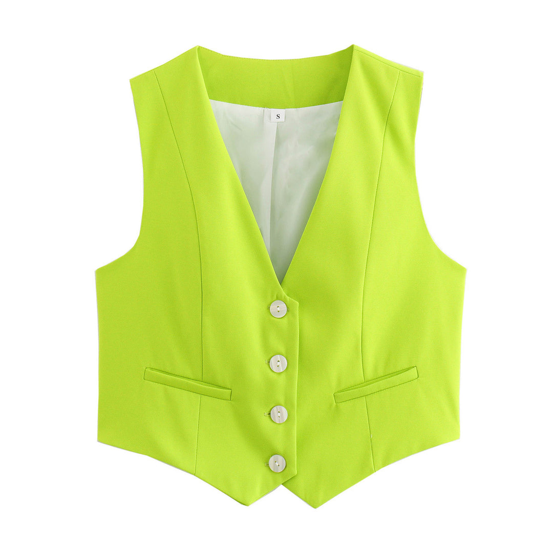 Damen nan elegante taillierte Business-Weste mit spitzem Saum, V-Ausschnitt und Leistentaschen Echo Archiv