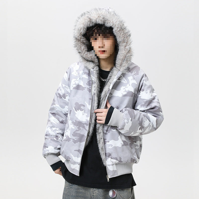 Herren Wattierte Kapuzen‑Bomberjacke im Oversize‑Look mit kontrastierendem Kunstfellfutter Echoarchiv