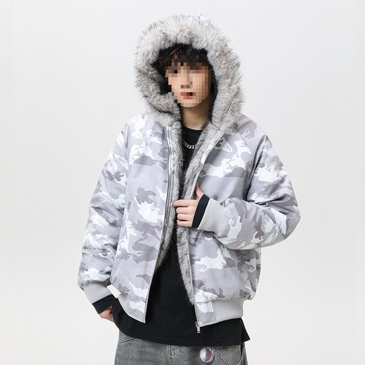 Herren Wattierte Kapuzen‑Bomberjacke im Oversize‑Look mit kontrastierendem Kunstfellfutter Echoarchiv