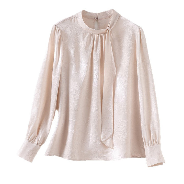 Damen Elegante Satin-Bluse mit Schluppe und feiner Jacquard-Struktur Echoarchiv