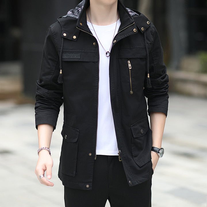 Herren Leichte Fieldjacke mit Kapuze, Multifunktionstaschen und verdecktem Reißverschluss – Taviero