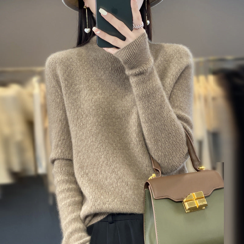 Damen Weicher Feinstrick‑Mockneckpullover mit flauschiger Mohair‑Optik, zarter Wabenstruktur und legerer Oversize‑Passform Echoarchiv