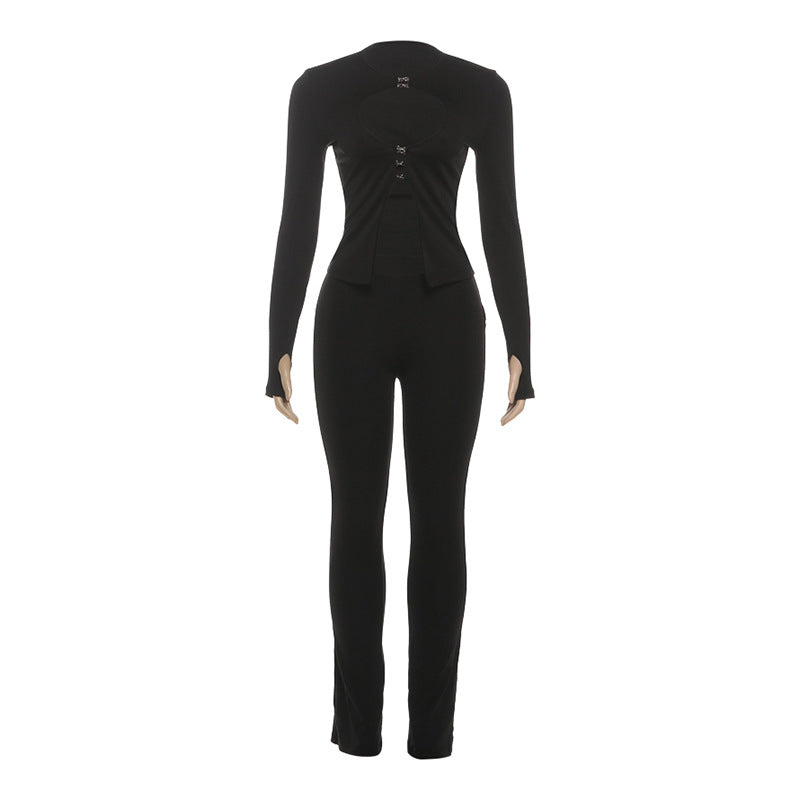 Damen Cut-Out Jumpsuit mit elegantem Stehkragen und figurbetontem Schnitt Echo Archiv