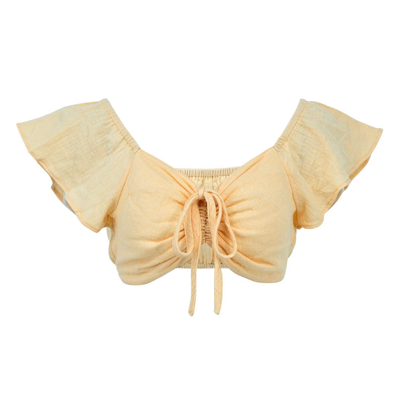Damen Crop-Top mit voluminösen Rüschensäumen und verstellbarem Kordelzug Echo Archiv