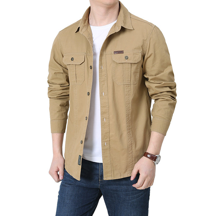 Herren robustes Overshirt aus Baumwoll-Canvas mit Brustpattentaschen Echoarchiv