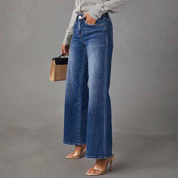 Damen High-Waist Denim-Schlaghose mit weitem Bein und leichter Vintage-Waschung Echo Archiv