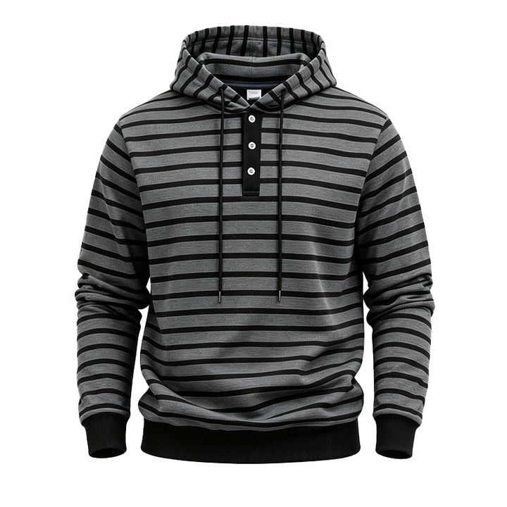 Herren Kapuzenpullover mit Knopfleiste und modischem Streifenmuster Echoarchiv