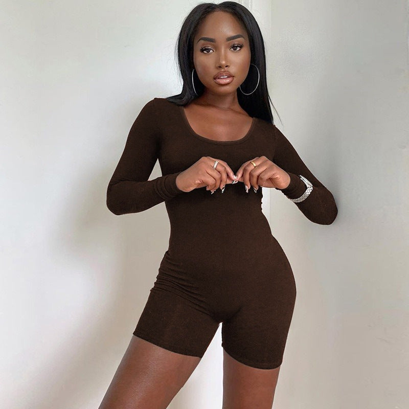 Damen Figurbetontes Kurzarm-Jumpsuit mit langem Arm Echo Archiv