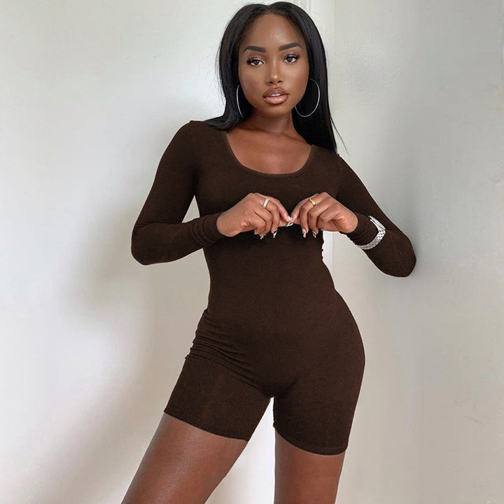 Damen Figurbetontes Kurzarm-Jumpsuit mit langem Arm Echo Archiv