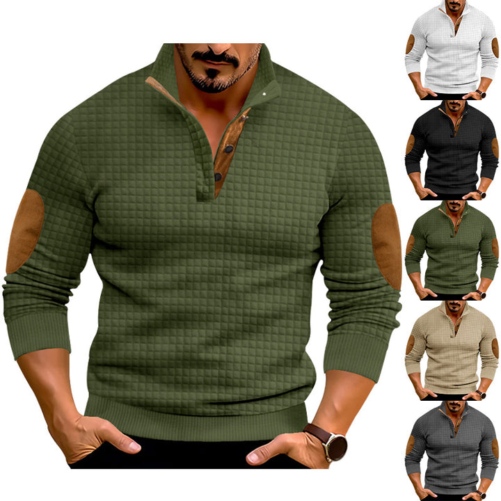 Herren Pullover mit Stehkragen und kontrastierenden Lederdetails Echoarchiv