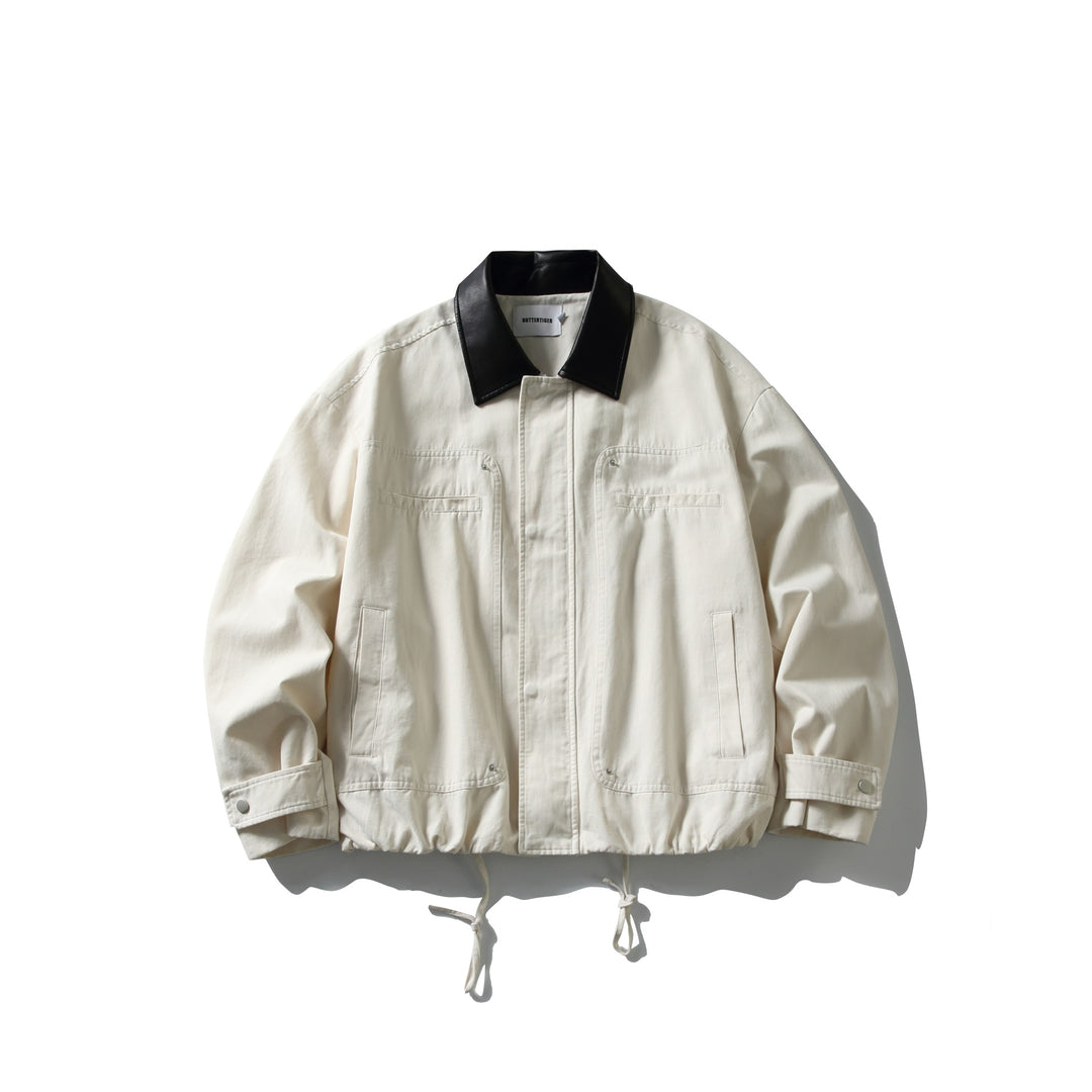 Herren Fieldjacke im Boxy‑Cut mit Lederkragen und Kordelzug Echoarchiv