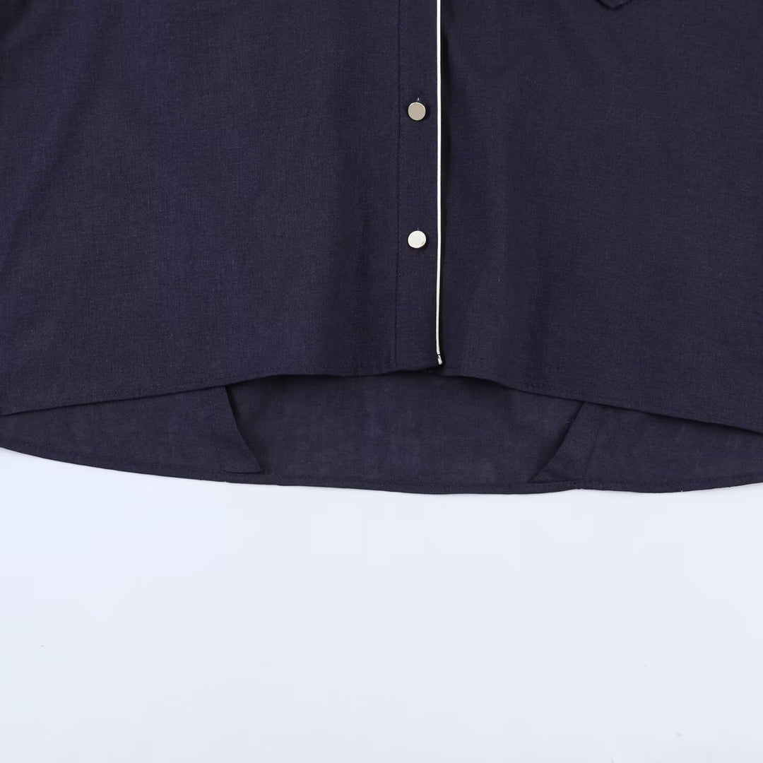 Damen Pyjama-inspirierte Oversize-Hemdbluse mit Kontrastpaspel und Brusttaschen Echo Archiv