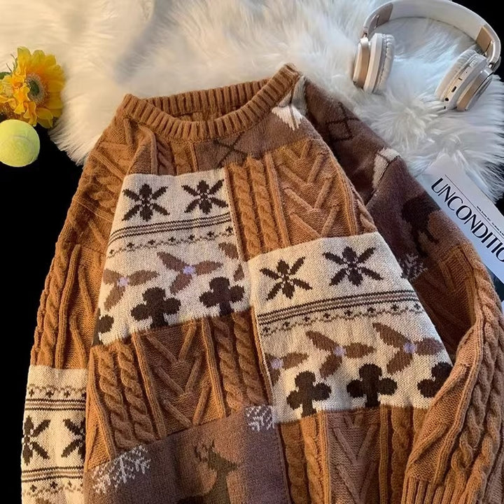 Damen gemusterter Grobstrickpullover Echoarchiv