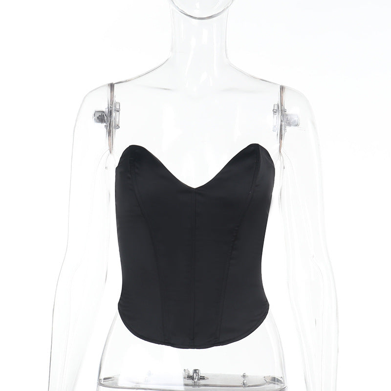 Damen Corsage-Top mit Herz-Ausschnitt aus glattem Satin Echo Archiv