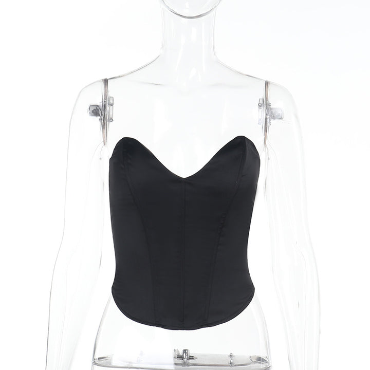Damen Corsage-Top mit Herz-Ausschnitt aus glattem Satin Echo Archiv