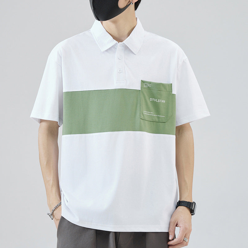 Herren Poloshirt mit modernem Farbblockdesign und praktischer Brusttasche Echoarchiv