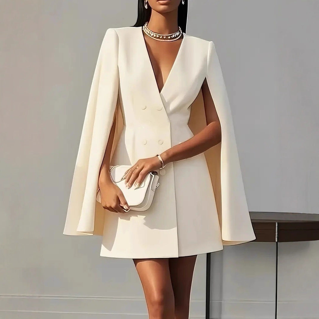 Damen Kurzblazer-Kleid mit Cape-Ärmeln und doppelreihiger Knopfleiste – Valéne