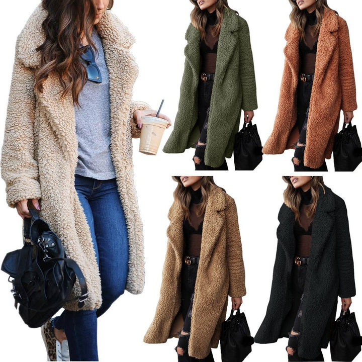 Damen nan kuscheliger Teddy-Mantel mit Oversize-Schnitt und hohem Reverskragen Echo Archiv