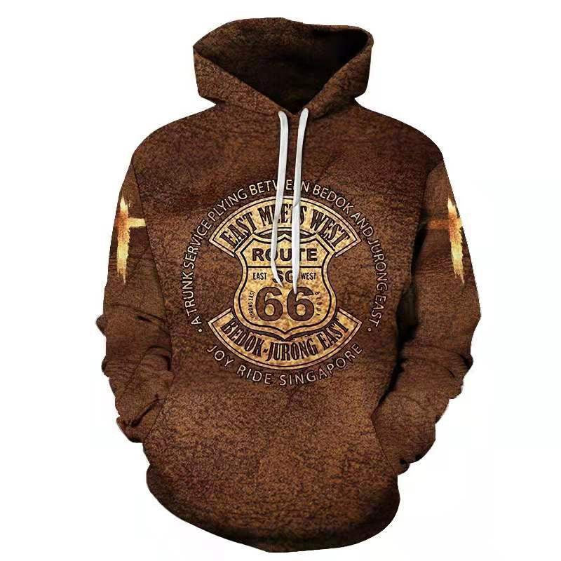 Herren Kapuzenpullover mit auffälligem Route 66 Grafikdesign und hochwertigem Materialmix Echoarchiv