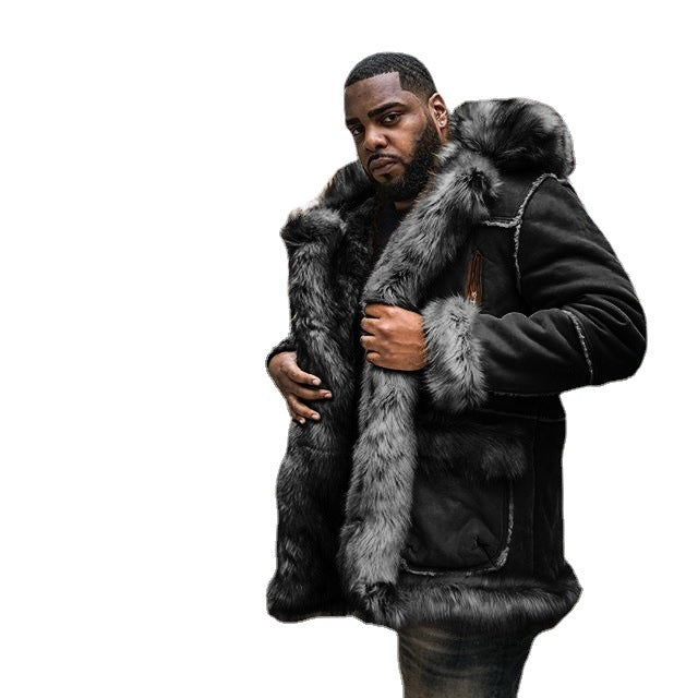 Herren Lammfelljacke mit luxuriösem Kunstfellkragen und stabilen Nähten Echoarchiv