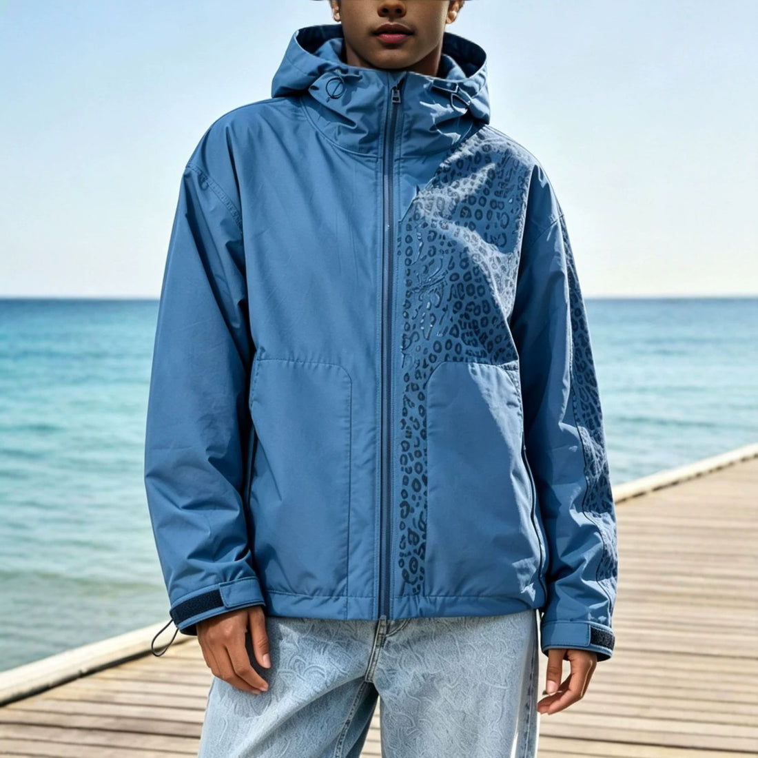 Damen Modische Jacke mit Kapuze und Tierdruck – Célinea