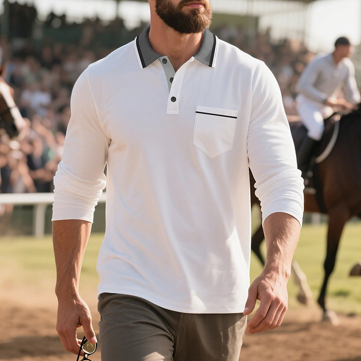 Herren Langarm Polo-Shirt aus atmungsaktivem Stoff mit modernem Kragen Echoarchiv