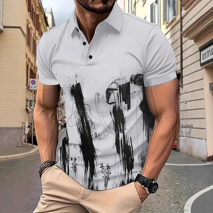 Herren Poloshirt mit kreativem Grafikdruck und sportlicher Passform Echoarchiv