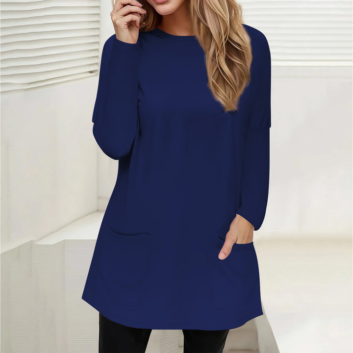 Damen Freizeit Longline Tunika mit Rundhalsausschnitt und aufgesetzten Taschen Echoarchiv