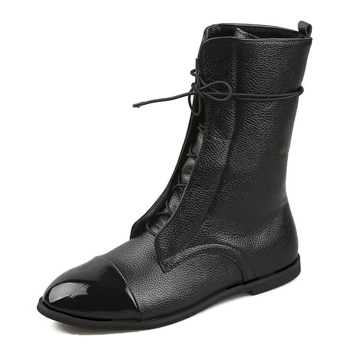 Damen  knöchelhohe Schnürstiefel mit spitzer Kappenausführung und genarbter Lederoptik Echo Archiv