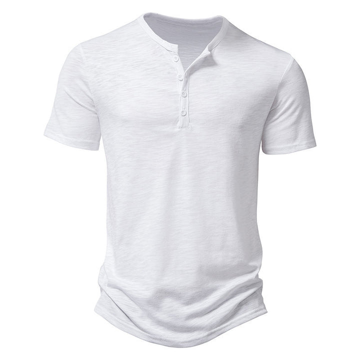 Herren Kurzarm-Henley-T-Shirt mit modischem Knopfdesign und atmungsaktiver Baumwolle Echoarchiv