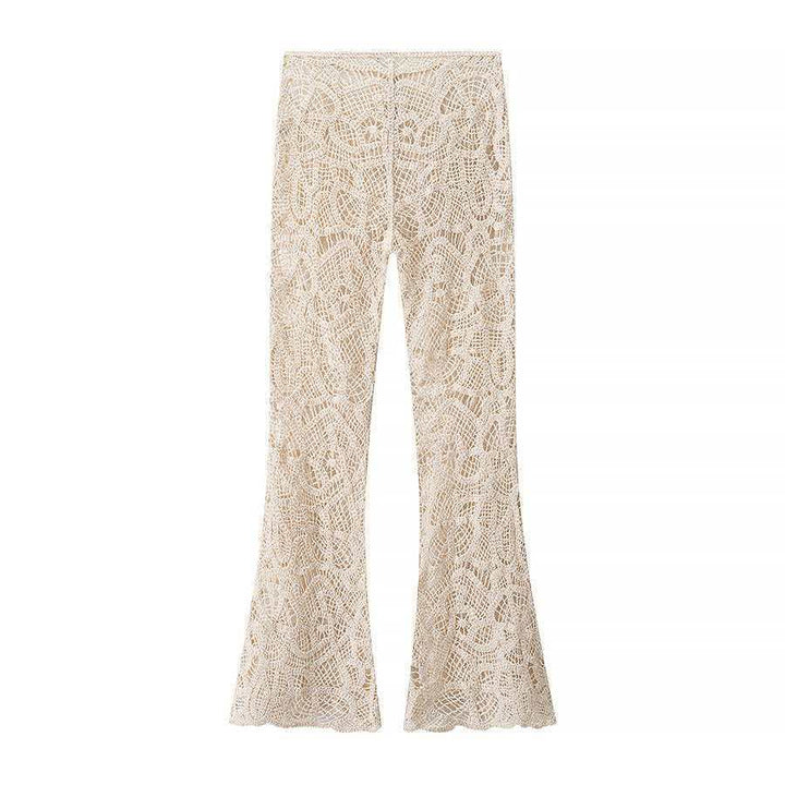 Damen nan gehäkelte Schlaghose mit floralem Crochetmuster, elastischem Bund und teilgefüttertem Innenbein Echo Archiv