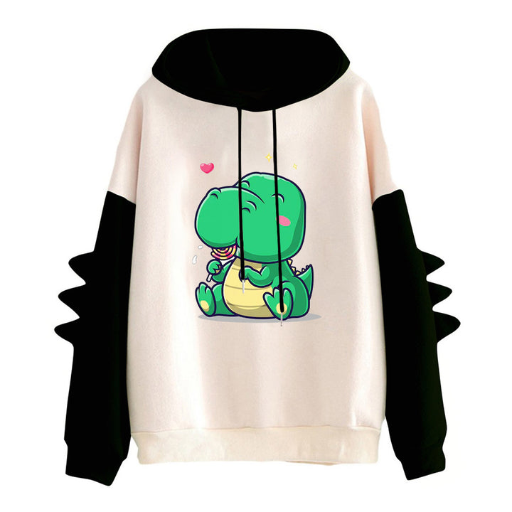 Damen Kapuzenpullover mit niedlichem Dinosaurierprint, kuscheligem Innenfutter und dreidimensionalen Ärmeldetails – Auréline