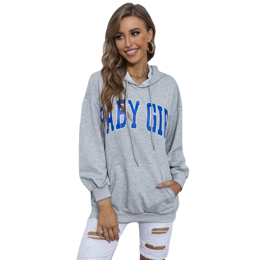 Damen Kapuzenpullover mit Statement‑Print, Kängurutasche und lässigem Schnitt Echoarchiv