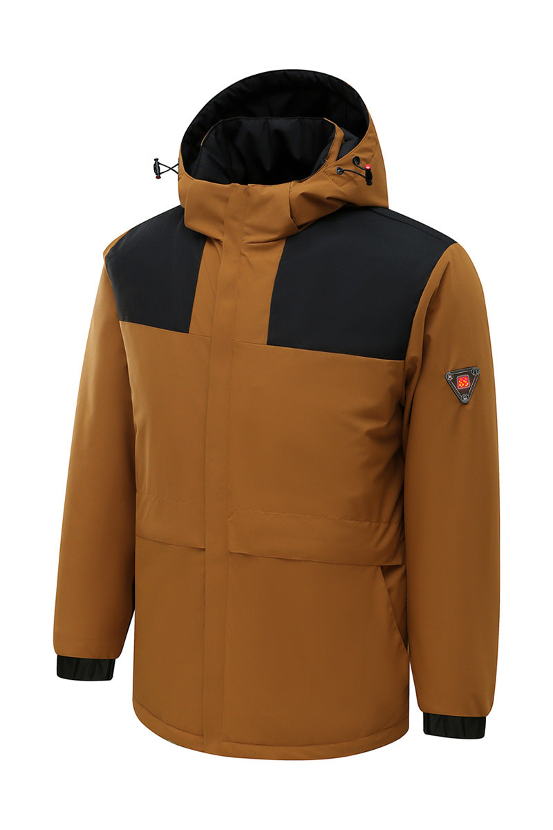 Herren Wattierte Winterjacke mit Kapuze und integriertem Sicherheits‑LED‑Modul, wetterfeste Außenhülle Drune