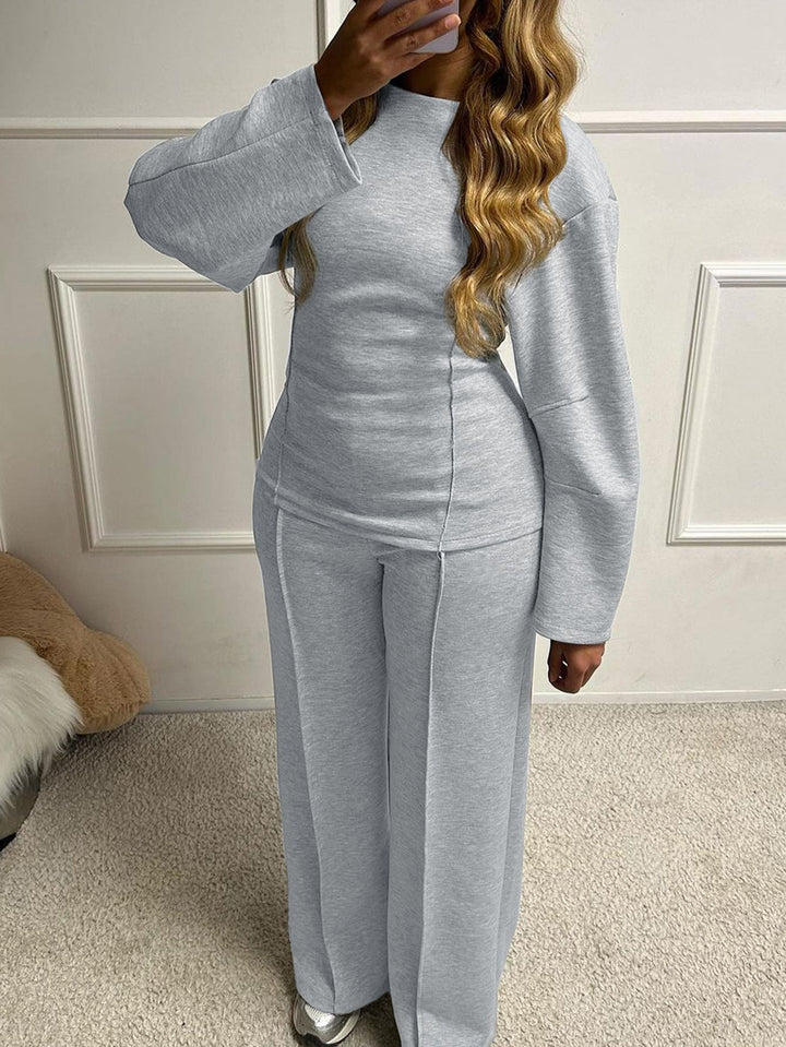 Damen nan weiches Lounge-Set mit tailliertem Sweatshirt, formgebenden Nahtdetails und weitem Palazzohosen-Bein Echo Archiv