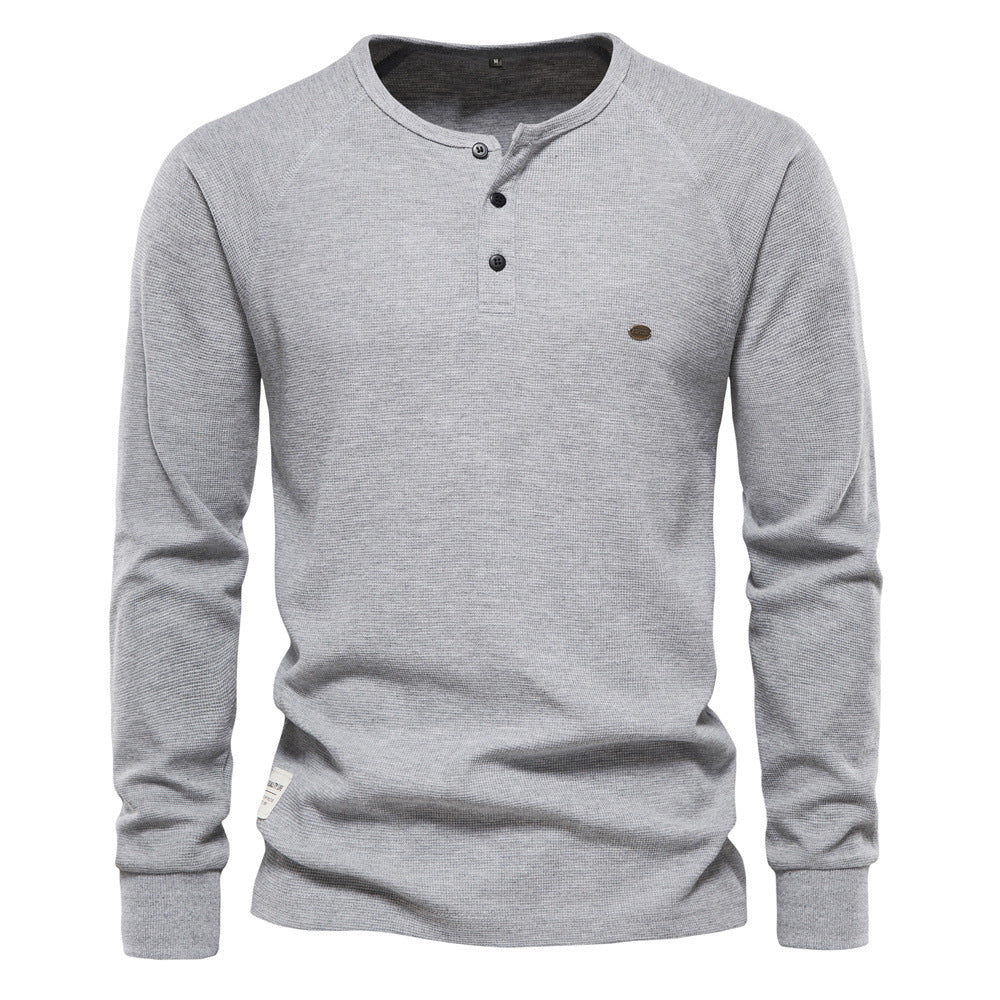 Herren Langarm-Henley-Shirt mit strukturierter Oberfläche und modischer Knopfleiste Echoarchiv