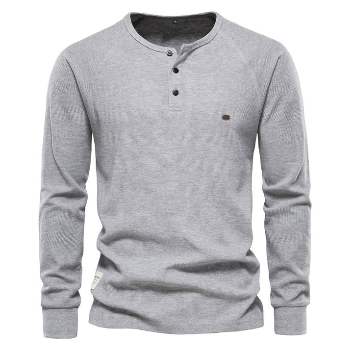 Herren Langarm-Henley-Shirt mit strukturierter Oberfläche und modischer Knopfleiste Echoarchiv