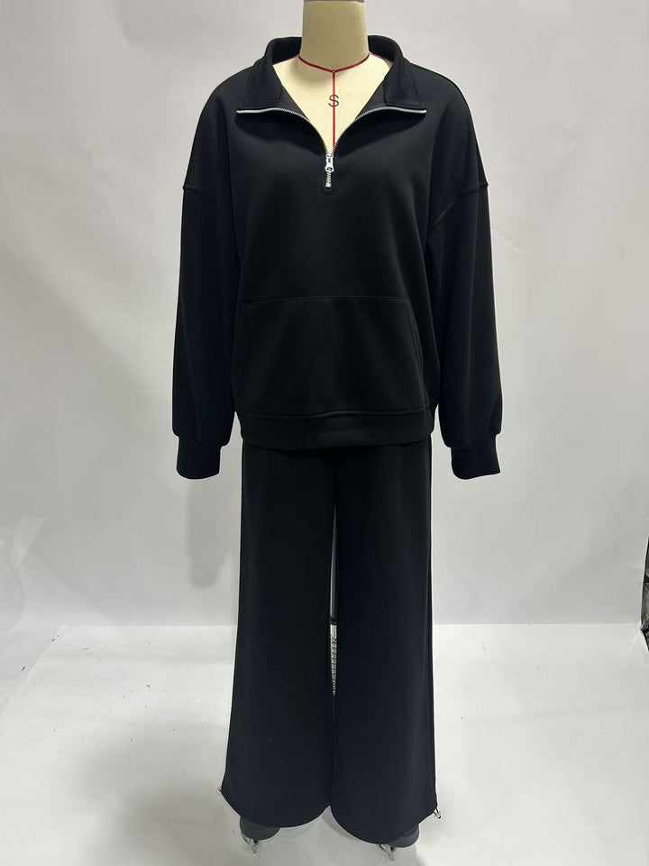 Damen Bequeme und elegante Langarm-Pullover mit Reißverschluss und weiten Jogginghose Echo Archiv