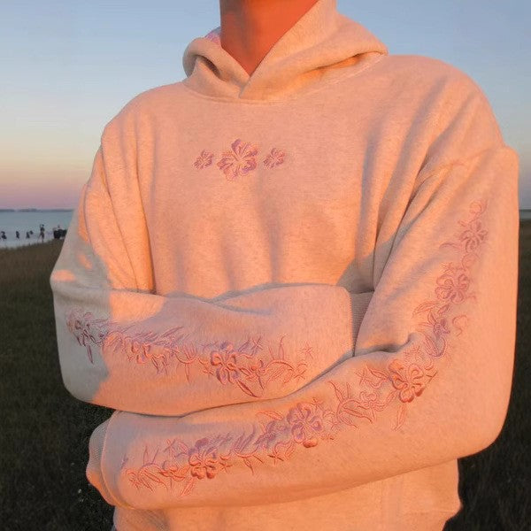 Damen Kapuzenpullover mit floralem Stickereien und bedrucktem Kapuzenfutter – Auréline