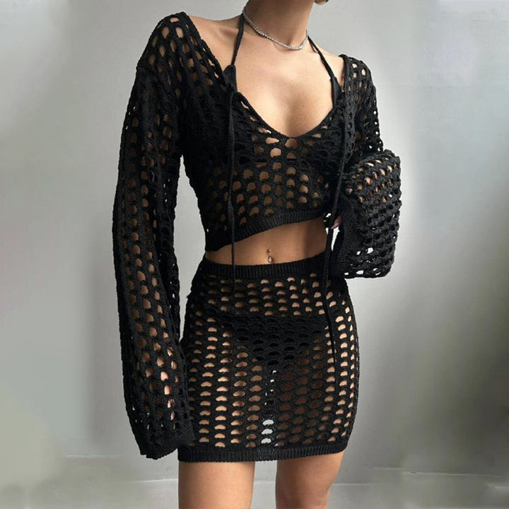 Damen gehäkeltes Strandoutfit mit offener Front Echo Archiv
