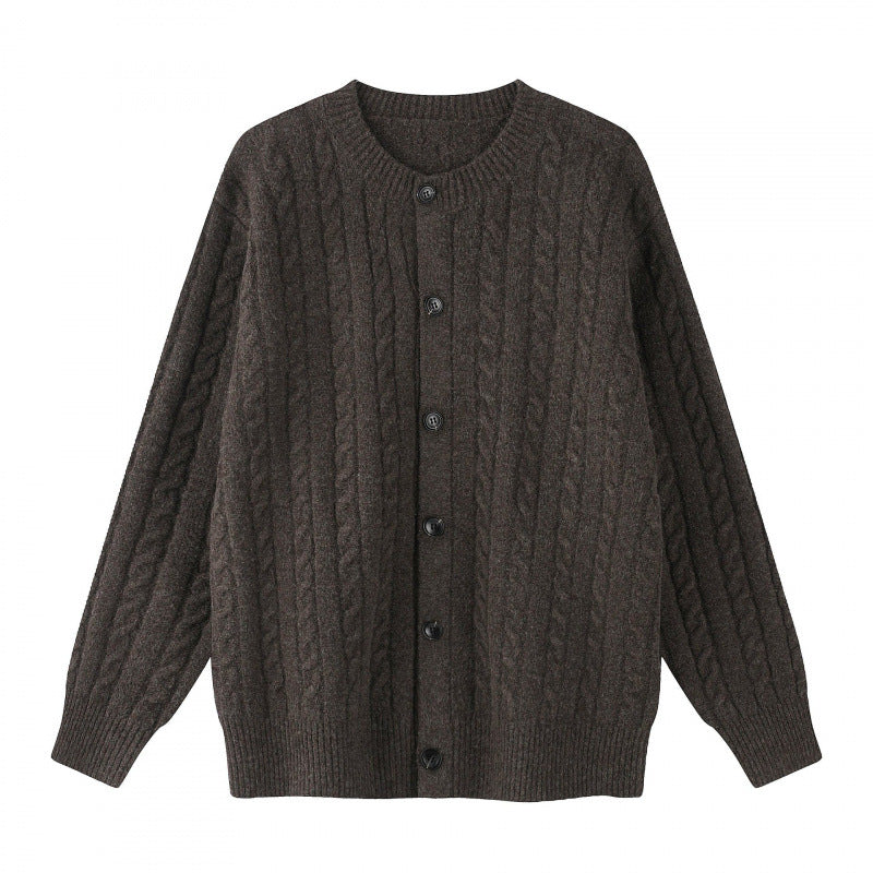 Damen Grobgestrickter Zopf-Strick-Cardigan mit Knopfleiste und Rundhals Echo Archiv