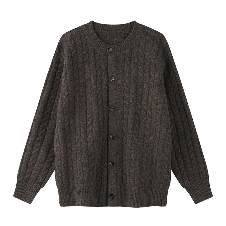Damen Grobgestrickter Zopf-Strick-Cardigan mit Knopfleiste und Rundhals Echo Archiv