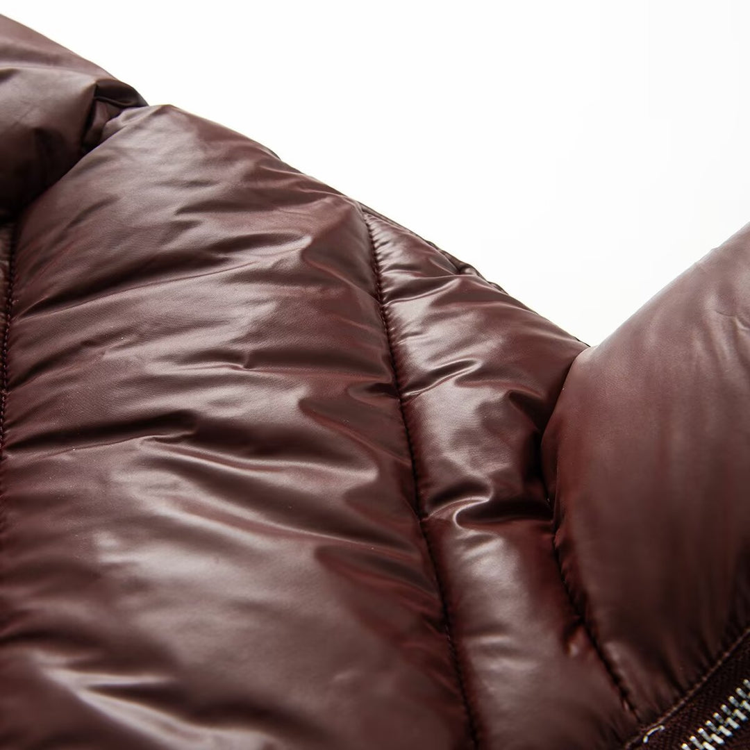 Damen Cropped Pufferjacke mit hohem Stehkragen und breitem Rippenbund Echoarchiv