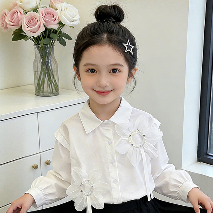 Mädchen Bluse mit floralen Applikationen und eleganten Rüschendetails Echo Archiv