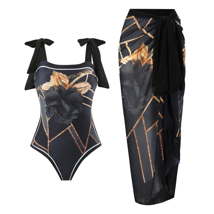 Damen Badeanzug-Set mit elegantem Floral-Design und passender Strandhose Echo Archiv