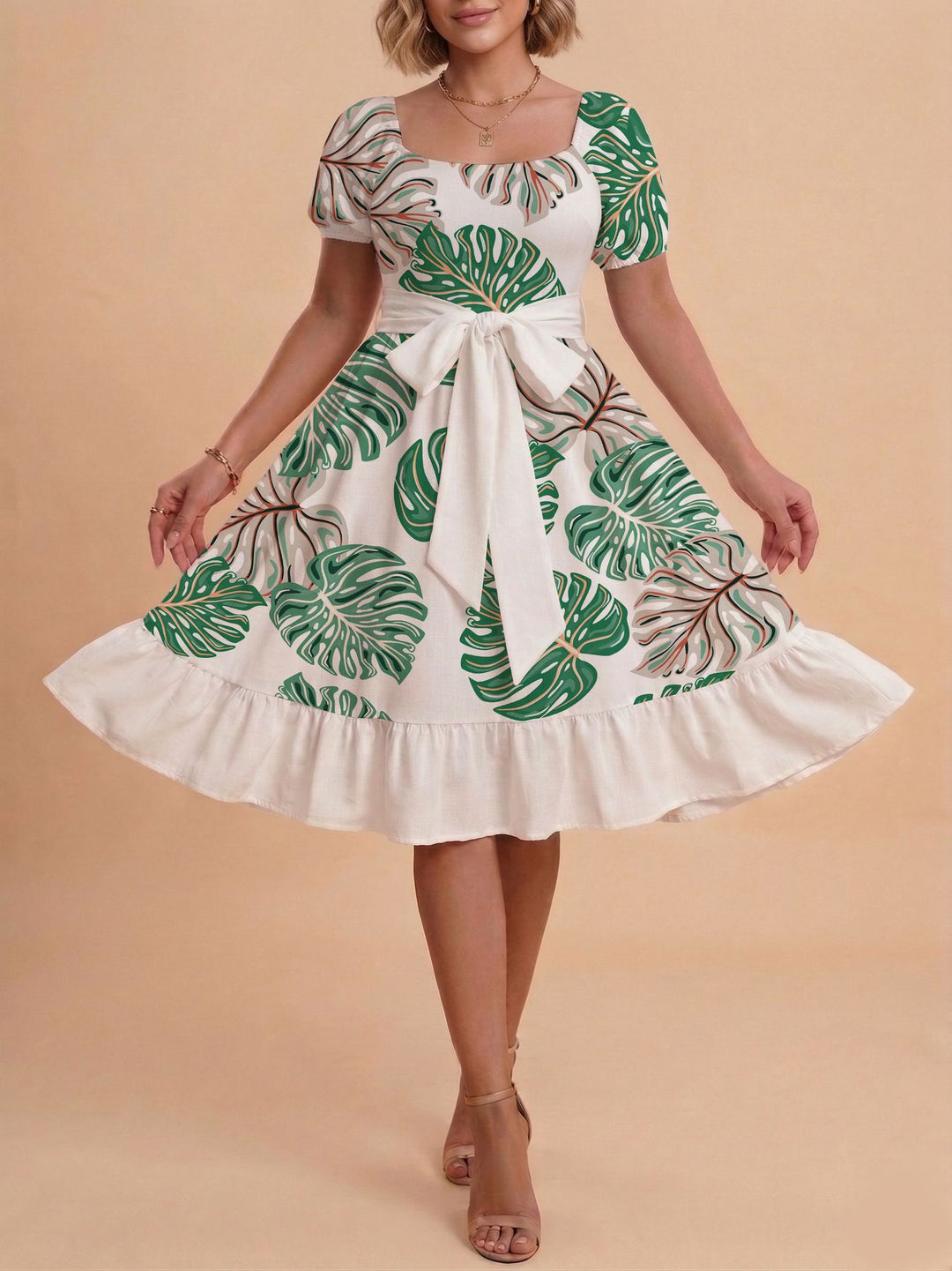 Damen Verspieltes Maxikleid mit Bärenmuster und taillierbarem Band Echo Archiv