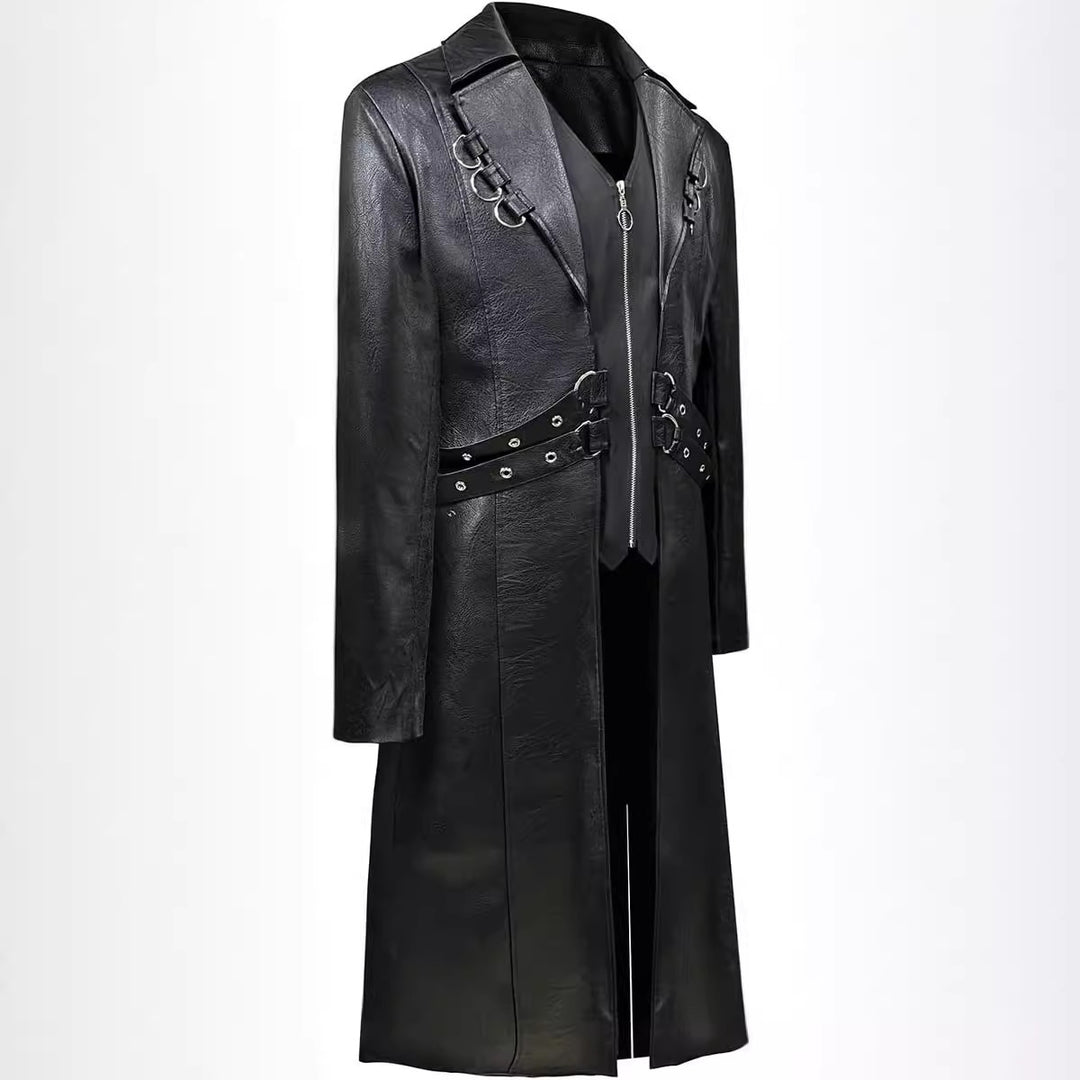Herren asymmetrische Kunstlederjacke mit dekorativen Schnallen Echoarchiv