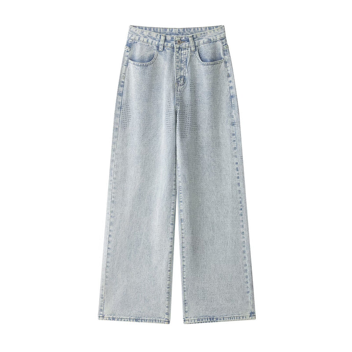 Damen Weite hochtaillierte Jeans mit weitem Bein und mikroperforiertem Muster Echo Archiv